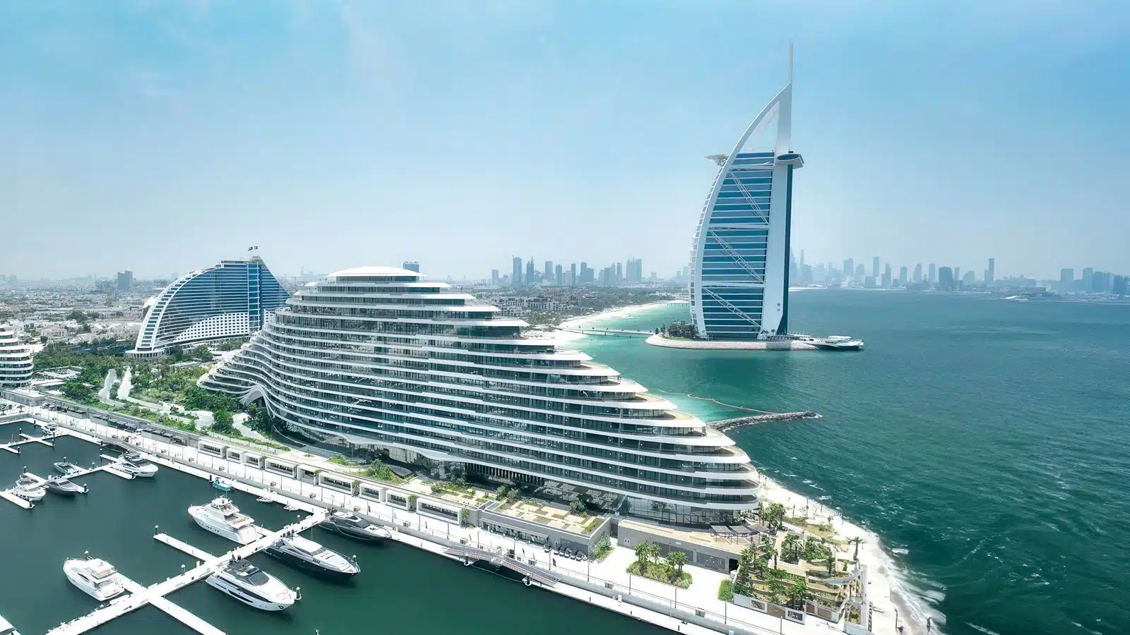 Jumeirah Marsa Al Arab luxury resort with Burj Al Arab in the background